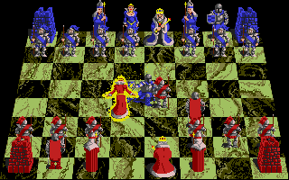 Battle Chess screenshot with animated chess pieces on a board.