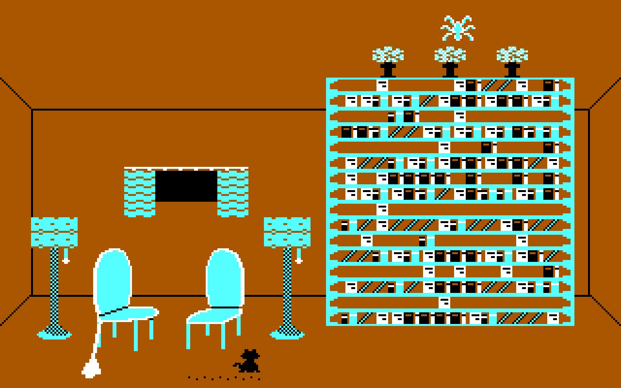 Alley Cat screenshot with a room, windows, furniture, and a small cat.