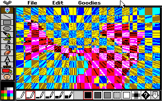 Kid Pix drawing program screenshot with colorful drawing tools.